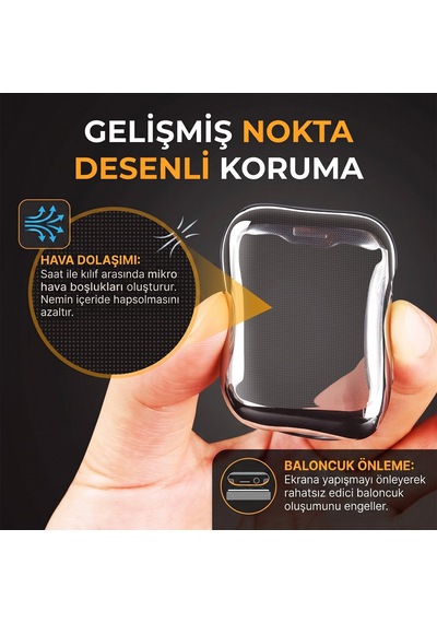 Caseonn Apple Watch Series 5 44mm Kılıf Ekran Korumalı 360 Tam Koruma Siyah