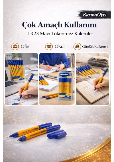 Tr23 Mavi Tükenmez Kalem 24 Lü Set 1.0 Mm Uç, Akıcı Yazım, Ofis & Okul Kullanımı Çok Renkli24