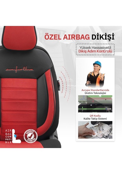 Comfortline Design Tay Tüyü Süet Oto Koltuk Kılıfı Ekstra Destekli Tam Set Premium Kırmızı