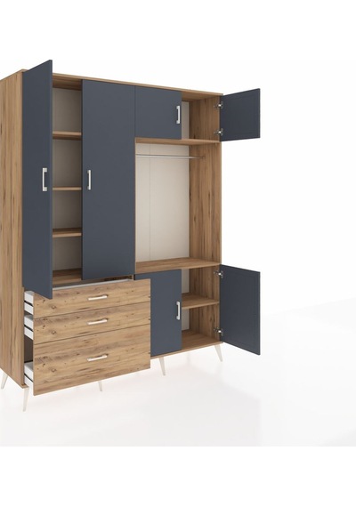 Hyperion Gardrop 7 Raflı 3 Çekmeceli Tek Askılı 176x44x221 Çam-antrasit/çam Antrasit/çam Hyperion Gardrop 7 Raflı 3 Çekmeceli Tek Askılı 176x44x221 Çam-antrasit/çam Antrasit/çam