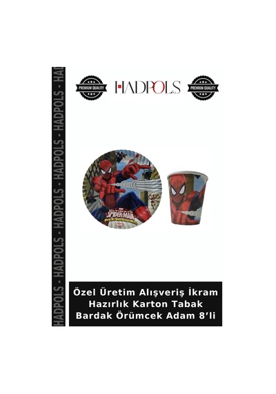 Özel Üretim Alışveriş İkram Hazırlık Karton Tabak Bardak Örümcek Adam 8 Li Diğer