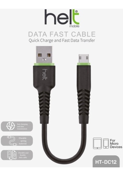 Helt HT-DC12 Micro Usb Data Kablo 20 CM Siyah
