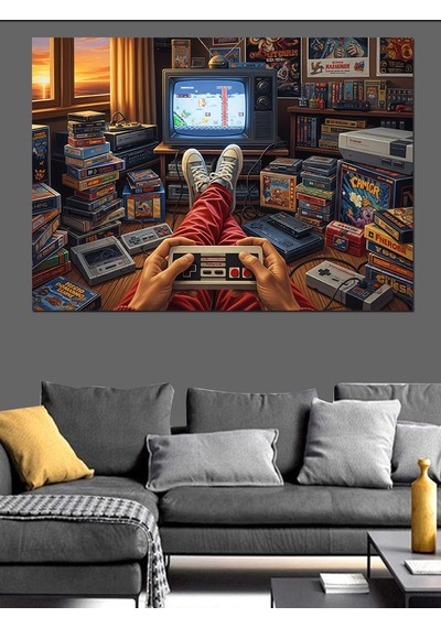 Ahşap Tablo Retro Oyun Odasında Video Keyfi