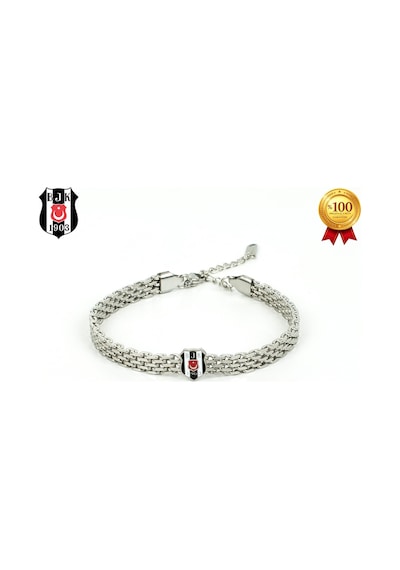 Besiktas Logolu Hasır Desenli Paslanmaz Çelik Ayarlanabilir Zincir Unisex Bileklik Gri