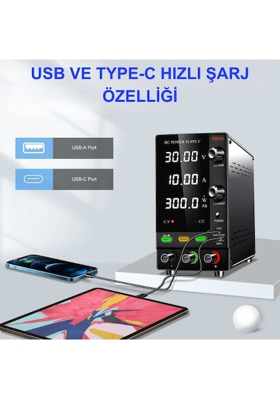 Ayarlı Dc Güç Kaynağı 30v/10a Şarj Fonksiyonlu Siyah