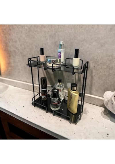 Katlı 28x14 Siyah Banyo Ve Kozmetik Düzenleyici - Çift Katlı Sunum Ve Servis Tepsisi - Makyaj Organizeri Diğer