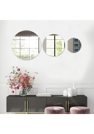 Decorıta Ayna - 3'Lü Takım Daire Ayna Şeffaf