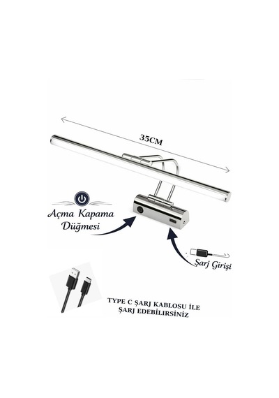 Sarjlı Led Flüt Resim Aplik 6w 3200k Gün Işığı 35cm Duvar Tipi Ayna/tablo Üstü Dekoratif Işık Ip20 İç Mekan Kullanım Krom Kasa Diğer