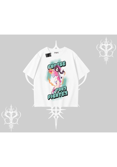 Startmore Startmore Oversize Tshirt Oversize Anime Kız Desenli Japon Stil Beyaz
