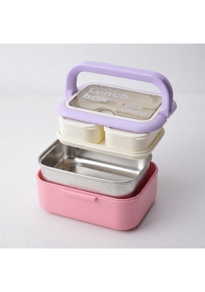Lexroo Deconox Paslanmaz Çelik Hazneli Kulplu Yemek Kabı 1010 Ml, Bölmeli Lunch Box Seti Çok Renkli