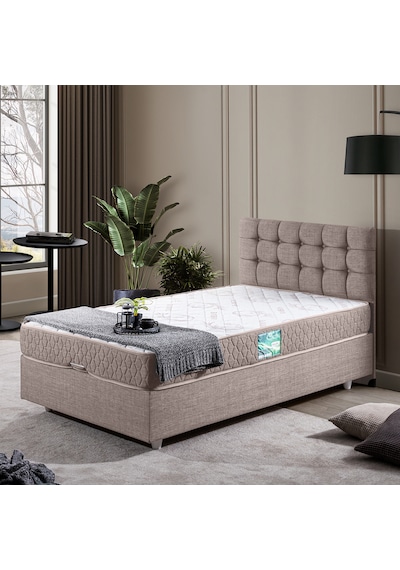Venedik Tek Kişilik Baza Başlık Comfort Ortopedik Yatak Seti - Açık Kahve 100 x 200