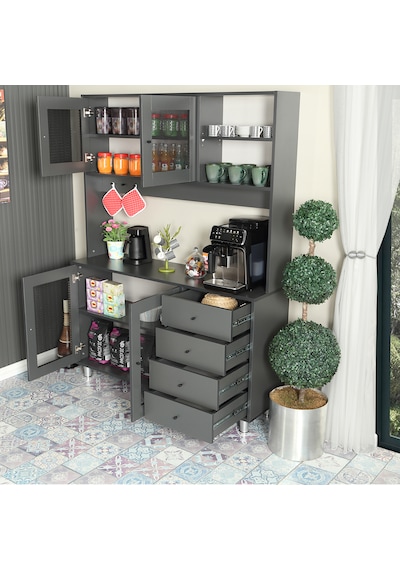 Pasific Home Grano Kahve Köşesi Çok Amaçlı Kiler Dolabı, 140 cm, Antrasit