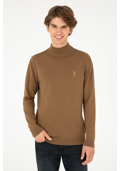 U.S. Polo Assn. Erkek Slim Fit Yarım Boğazlı Haki Melanj Basic Kazak 50288887-VR125