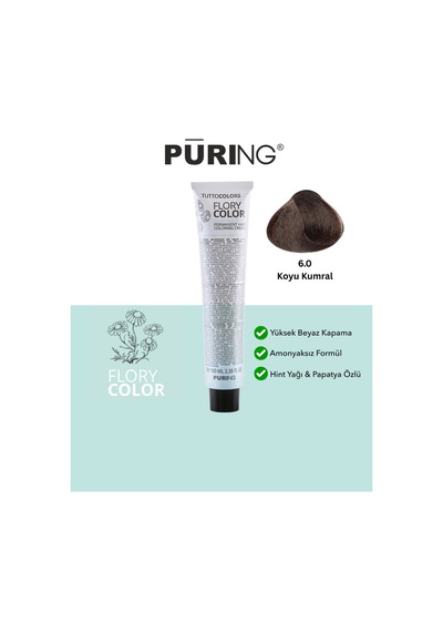 Puring Flory Color Papatya Özlü Amonyaksız Saç Boyası Doğal Koyu Kumral 100 ML 6.0 Koyu Kumral