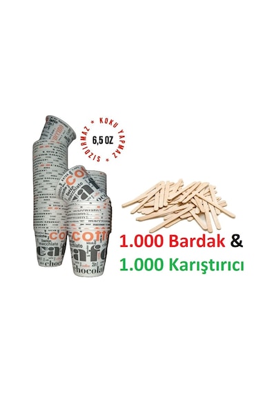1000 Adet Karton Bardak ve 1.000 Adet Karıştırıcı
