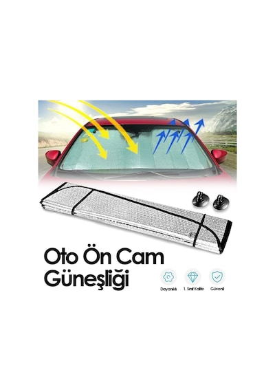 Oto Ön Cam Metalize Güneşlik 70 150 Cm Büyük Boy Nikel Vantuzlu
