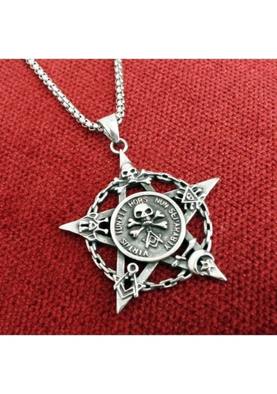 Vog Pentegram Kurukafa Çelik Unisex Sevgiliye - Eşe - Arkadaşa Hediye Kolye Zincir Beyaz