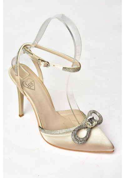 Fox Shoes Ten Saten Kumaş Taşlı Kadın Topuklu Ayakkabı K654051204 Ten