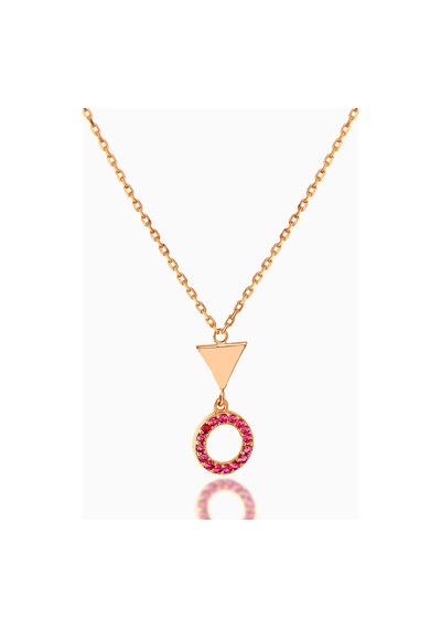 Kuyumcudukkani Zincirli"kırmızı Taşlı Yuvarlak"figürlü Kolye-37097-r-r Rose Gold