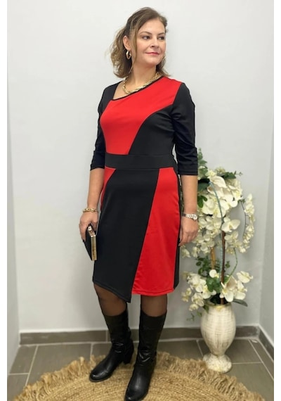 Mia Butik Kadın Siyah - Kırmız Özel Tasarım Doren Elbise Siyah