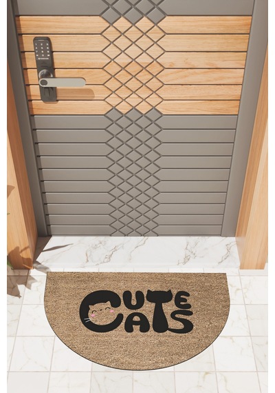 Rugmood Modern Dijital Paspas Kahverengi Cute Cats Paspas - Kapı Önü Paspası