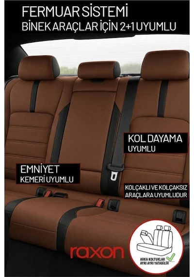 Fiat Egea Hatchback Neptune Series 2+1 Uyumlu Tay Tüyü Oto Koltuk Kılıfı - Premium Şık Ve Konforlu Tasarım Kahverengi Siyah