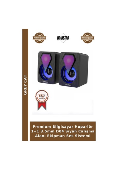 Premium Bilgisayar Hoparlör 1+1 3.5mm D04 Siyah Çalışma Alanı Ekipman Ses Sistemi