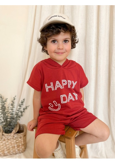 MiaBaby Kapüşonlu Yazlık Baskılı Takım 2404kpsnyzlyk Kiremit
