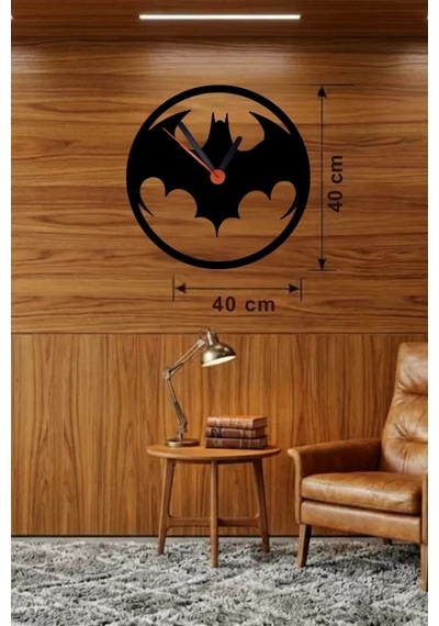 Büro Ev Ofis Dekoru İçin 40cm Ahşap Laser Kesim Yarasa Adam Logo Tema Duvar Saati Diğer