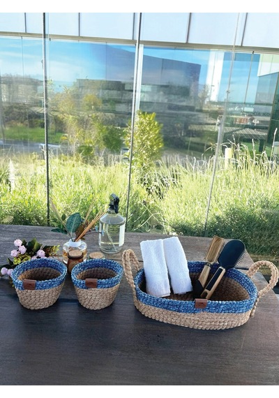 3'lü Düzenleyici Sepet Set Leke Tutmaz Mavi -natural Natural