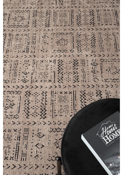 Gaia Bej Halı Yıkanabilir Kaymaz Taban Şönil Kilim Dokuma Pamuk Taban Kilim 10352 Bej