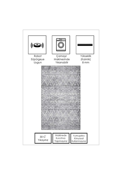 West Home Dijital Baskı Yıkanabilir Kaymaz Taban Salon Halısı Mutfak Halısı Yolluk Wh 327 Grey