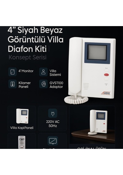 Audio 001396 Gvst Konsept Gty 4 Siyah Beyaz Görüntülü Villa Diafon Kiti Konsept Serisi Kamera + Adaptör Dahil
