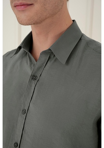 Efor Slim Fit %100 Modal Uzun Kol Klasik Haki Gömlek Gk 743 Haki