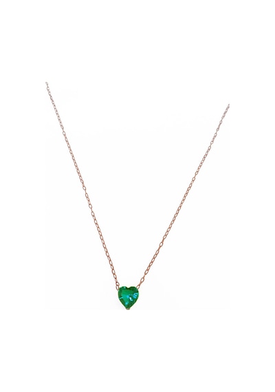 Zümrüt Yeşili Tek Taş Kalpli Gümüş Kolye Rose Gold