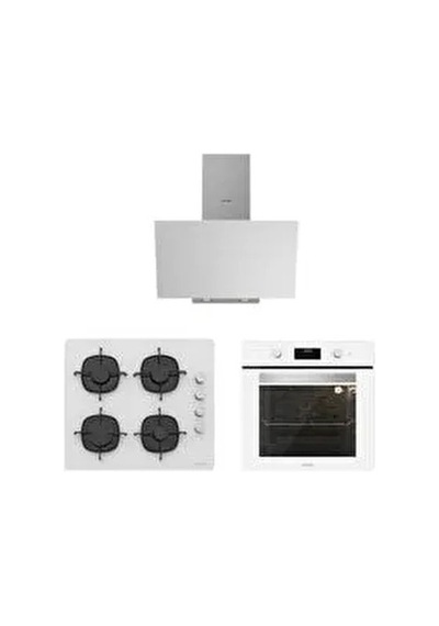 Silverline BO6502W02 - CS5335W02 - 3481 FLAM Beyaz Cam Ankastre Set