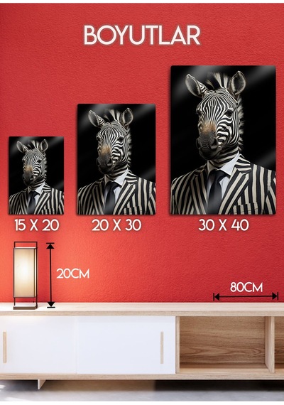 Takım Elbiseli Zebra, Çizgili - Sanatsal Metal Hayvan Tablosu
