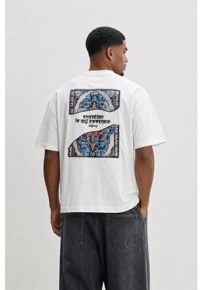 Respire Erkek Itsbyzey Nakış Detaylı Oversize T-shirt Ekru