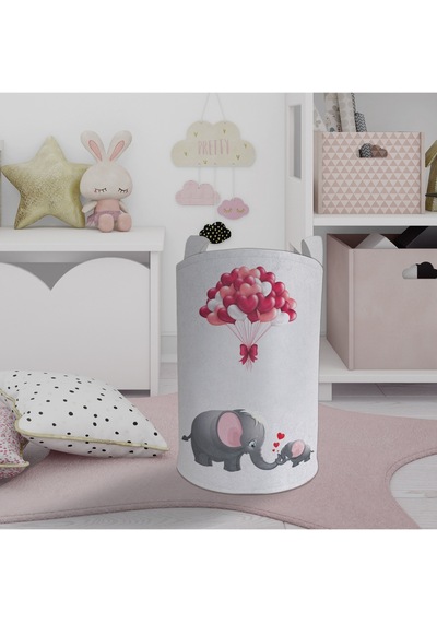 Mekta Home Bebek Ve Çocuk Odası Fil Ve Kalp Desenli Oyuncak Sepeti Renkli Çok Renkli