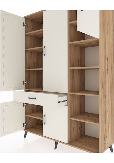 Hyperion Dolap 10 Raflı Tek Çekmeceli 5 Kapaklı 132x44x195 Çam-aytaşı/aytaşı Aytası/aytası
