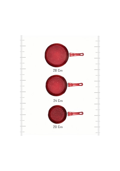 Bonetti Premium 3'lü Granit Tava Seti Yanmaz Yapışmaz Çizilmez Kırmızı 20-24-28 Cm Kırmızı