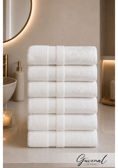 Güvenal Linea Premium Jakarlı 6 Adet 50x90 Cm %100 Pamuk Ultra Yumuşak El & Yüz Havlu Seti Yumuşak Dokulu El & Yüz Havlusu - Beyaz