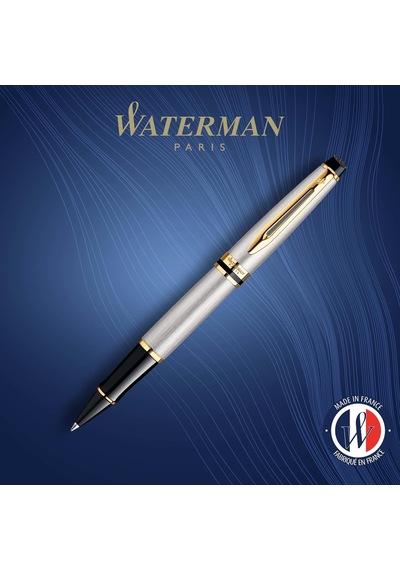 Waterman Expert Paslanmaz Çelik Altın Tasarımlı Roller Kalem, İnc Çok Renkli