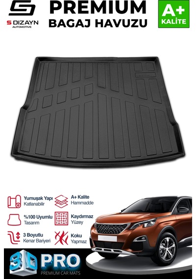 S-dizayn Peugeot 3008 3d Pro Bagaj Havuzu Üst Bagaj 2016-2023 A+ Kalite