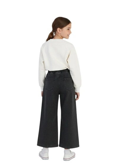 Erdem Kıds Kız Çocuk Bayramlık Günlük - Casual Geniş-bol Paça Palazzo Kot Pantolon-sweatshirt İkili Takım Beyaz - Siyah