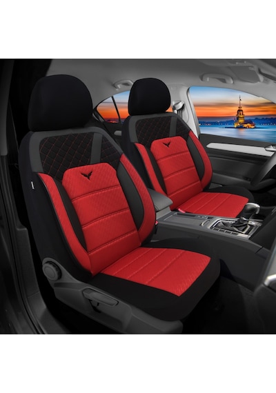 Minderland K1 - Dacia Duster İle Uyumlu Koltuk Kılıfı, Tam Takım/kırmızı-siyah