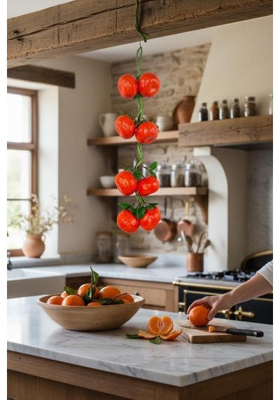 Yapay Mandalina Salkımı Süs 8 Mandalinalı Dekoratif Yapay Meyve Sebze Turuncu