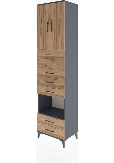 Hyperion Dolap 3 Raflı 6 Çekmeceli 2 Kapaklı 60x44x243 Antrasit-çam Antrasit