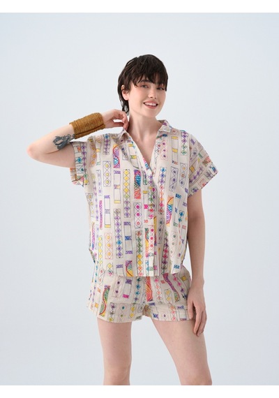 Oversize Kadın Bluz K.kol Ekru