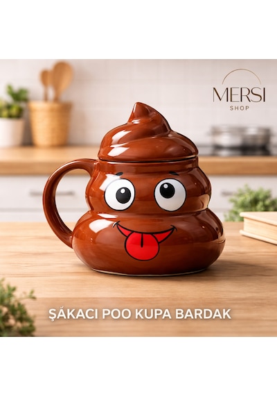 Şakacı Poo Emoji Kupa Bardak Kapaklı Komik Seramik Kahve Ve Çay Kupası Kahverengi